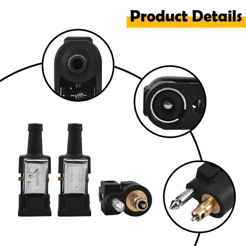 Three Piece 8mm Fuel Line Connector Set For Yamaha Outboard Motors With Female And Male Fittings shown in detail views