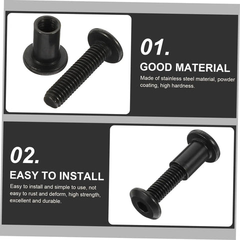 Premium Binding Screws And Countersunk Cap Nuts Designed For Hassle Free Install On Scrapbooks, showing black screws and caps.