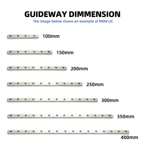Compact Narrow Linear Guide Block Kit for CNC and 3D Printer parts, MGN7 to MGN15 series, guideway dimensions from 100mm to 400mm