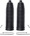 Beefed Up 2 Piece Rack And Pinion Tie Rod Boots Kit For Ford F Series Trucks BMW 128i 135i 328i 328xi 335d 335i M3 X1 And Audi A4 A5 Q5 S4 S5 S8 A8 Quattro Replacement Boot Bellows, showing two black accordion-style boots with zip ties