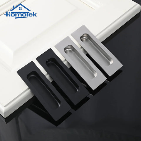 2 Pack 120mm Flush Sliding Door Pulls Recessed Finger Pulls For Sliding Barn Bypass Doors Pocket Doors Cabinets And Furniture Rectangular Invisible Pull Black Matte Finish 4.75 Inches in black and stainless steel on white panel