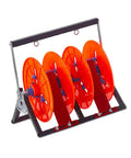 Beefy Heavy Duty Wire Spool Rack Dispenser 1 2 3 4 5 Way Pay Off Organizer with orange spools for industrial use