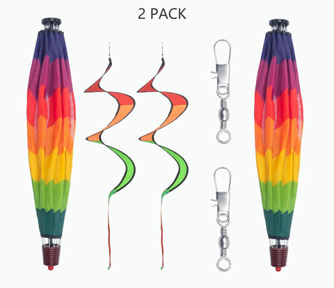 Two Pack Multicolor Hot Air Balloon Rainbow Wind Spinner Garden Decor for Outdoor Vibes, 59 Inches Tall by 12 Inches Wide