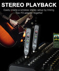 Bluetooth XLR Receiver For Audio Mixers PA Systems And DJ Setups With Professional Wireless Connectivity And High Fidelity Audio For Studio And Live Sound Easy Setup And Reliable Wireless Range on a sound mixer with guitar and smartphone in view.