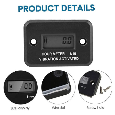 Wireless Hour Meter For Lawn Mowers And Diesel Electric Engines Waterproof Digital Run Time Gauge Rugged Outdoor No Fuss Maintenance DJ103 Easy Install On Site LCD display front view