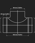 Heavy Duty Galvanized Steel Four Inch Tee Shape Ducting Splitter Solid Ninety Degree Vent Adapter dimensions 99mm x 150mm.