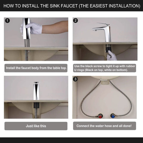 Installation steps of Solid Brass Bathroom Sink Faucet With Single Handle And Single Hole Design, Chrome Finish