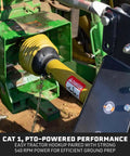 72 Inch 3 Point Rototiller Attachment For Category 1 Tractors, PTO Driven Cultivator With 540 RPM Gearbox shown connected