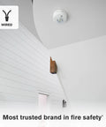 Hardwire Smoke Alarm With 10 Year Battery Backup And Strobe Light Wielding Precision Detection mounted on a white ceiling.