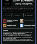 Heavy Duty 6 Mil Vapor Barrier Underlayment For Laminate And Vinyl Flooring with installation instructions and features chart.