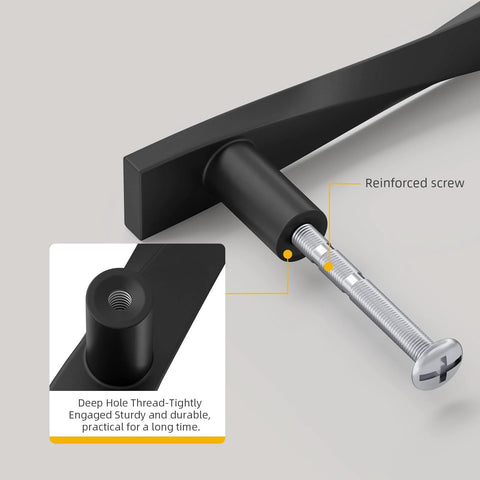 Close-up of reinforced screw on 10 Pack Matte Black Cabinet Handles Made From Solid Zinc Alloy With Corrosion Resistant Coating, showing durability.