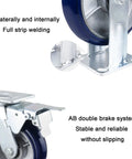 Heavy Duty Four Pack Of Eight Inch Polyurethane Swivel Caster Wheels Featuring Built Like A Tank Durability Smooth silent rolling brake and rock solid cast iron hub for garden carts showcasing AB double brake system.