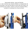 Close-up of Heavy Duty Vertical Belt Sander 1500 Watt Belt Grinder And Polisher showing removable sanding plate for curved surfaces.