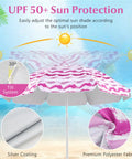 Six Point Two Foot Beach Umbrella With Two Folding Chairs And Waterproof Blanket Grab And Go Pink 4 Piece Beach Set showing UPF 50+ sun protection with tilt and fabric details.
