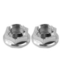 Heavy Duty M24x2.0 Axle And Shaft Spindle Nuts Pair Rock Solid For Ford F150 Lincoln Navigator Cadillac CTS Chevy Trucks Rust Proof No Worries Installation Hardware, showing two chrome-plated carbon steel nuts.