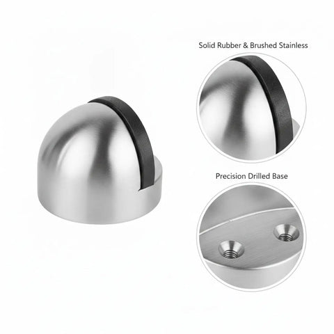 Heavy 2.2 Lb Stainless Steel Door Stop Wedge With Brushed Finish featuring solid rubber and precision drilled base