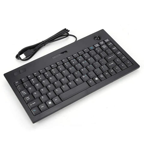 Heavy Duty Wired USB Keyboard With Eighty Eight Keys Dead Silent Business Keypad For Quick Data Entry Or Chill Gaming Sessions Bulletproof Design Plug And Play Ready from a top angle with USB cable.