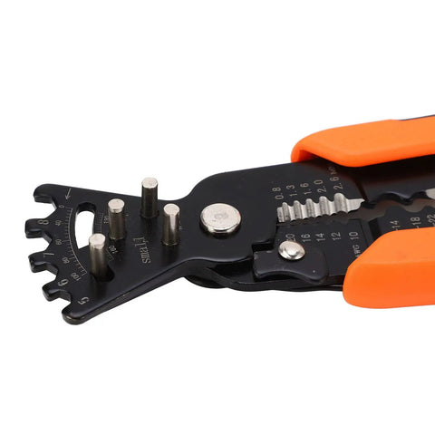 Multi Function Wire Splitting Stripper Pliers with Built In Wrench and Multi Angle Wire Bender, close-up of chrome steel pliers