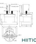 Technical drawing of Heavy Duty 1000VDC 150A DC Contactor Relay, showing dimensions and wiring details for EV and solar use.