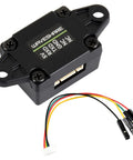 Slick Design D ToF Laser Range Sensor For Pro Robotics Projects Featuring Killer Accuracy Solid Uart Interface and Reliable Indoor Outdoor Measurement Capabilities with black casing and connection wires.