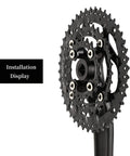 64 104 BCD Bike Chainring Set With Pin Steel CNC Alloy Double MTB Chainrings installation on crank arm