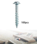 100 Pack Self Tapping Wood Screws 28mm By 4mm Galvanized Iron For DIY Furniture Assembly Self Drilling Screws above wooden planks and tools