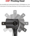 Half Inch Drive 24 Inch Breaker Bar With Pivoting Head shown in 230-degree arc movement, built from AISI 4140 steel for heavy-duty tasks.