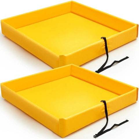 2 Pack Folding Duck Pond Kit With Easy Setup Portable Spill Containment Mini Berm Platform Tray 4 Ft By 4 Ft By 6 Inch Yellow Waterproof Heavy Duty PVC Coated Polyester Durable Outdoor Pond Accessory