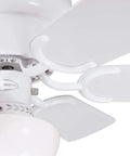 Close-up of white blades on Petite Indoor Ceiling Fan With Light 30 Inch White For Small Rooms Up To 100 Sq Ft with opal glass.
