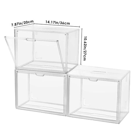 3 Pack Clear Acrylic Purse And Handbag Organizer For Closet With Magnetic Door, Stackable Display Case, transparent cubes.