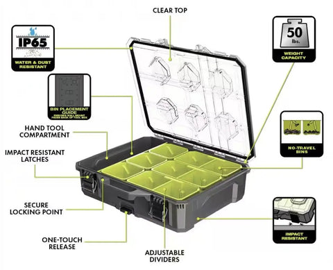 Fits For Link 10-Compartment Modular Small Parts Organizer Tool Box with clear top and adjustable dividers for nuts screws bolts.
