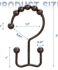 Rust Resistant Double Glide Shower Curtain Hooks Set Of 12 In Bronze Finish with size dimensions shown