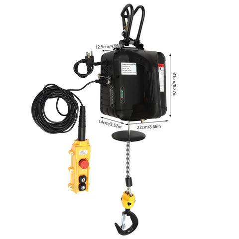 Heavy Duty Electric Lifting Hoist 1100 Lbs Load Capacity Plus 1500 Watt Motor Winch Crane with wired remote control.