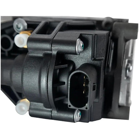 Top Shelf Heavy Duty Air Suspension Compressor For 2016 2021 Tesla Model S P90d close-up view of connector and mounting features