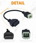 Royal Enfield OBD2 Diagnostic Adapter 6 Pin To 16 Pin Cable detail showing connectors and length for Interceptor 650