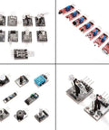 Close-up of 37 In 1 Sensor Module Starter Kit for Arduino and Microcontrollers, showing various sensor boards and components.