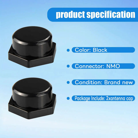 2 Pack NMO Antenna Mount Cap With O Ring Seal Weatherproof Dust And Rain Cover, black color, shown with specifications