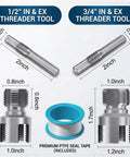 4 In 1 PVC Pipe Threader Kit For One Half And Three Quarter Inch Pipes Internal And External Threading Drill Compatible Easy No Fuss DIY Plumbing Tool For Plastic Pipes with included PTFE seal tape