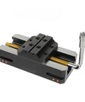 Ten Inch Self Centering Vise Heavy Duty Workholding Clamps For Cnc Milling Machines Five Axis Job Ready Bench Tool For Round Pipe view from the side showing dual lead screw design.