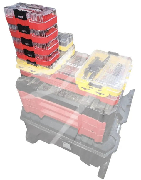 Top Shelf Hassle Free Compact Stackable Storage Cases 4 Pack Versastack Compatible Plastic Tool Organizer Nifty Small Parts Bins Lightweight Portable Container For Shop Gear And Quick Fixes