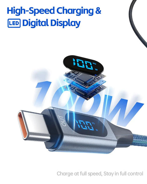 100W USB C Cable With LED Display For DJI Drones And Action Cameras Nylon Braided Type C Fast Charging Cord 3.3 Foot Must Have