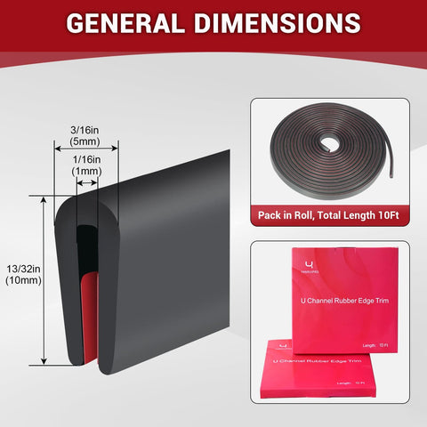 Self Adhesive EPDM Rubber Edge Trim U Channel Edge Protector For Sharp Sheet Metal Edges And Car Doors Black 10 Ft dimensions