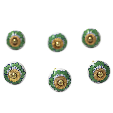 Green And White Ceramic Floral Cabinet Knobs Set Of 6 With Screws Included Stylish Hardware For Dresser Or Kitchen Cabinets Fair Trade Artisan Crafted With National Geographic Story Card