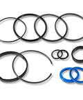 Universal Fit 4.0 Inch Bore By 1.75 Inch Rod Hydraulic Log Splitter Cylinder Rebuild Seal Kit 11 Piece shown in black and blue