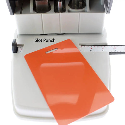 Three In One ID Card Hole Punch Tool For Name Badges with card and slot punch view