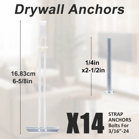 Heavy Duty Drywall Anchor Set With Bolts For 3/16-24 Thread, shown with dimensions and descriptions, stainless steel