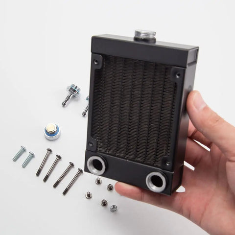 Rad Metal V8 Engine Model Kit With All Accessories One Sixth Scale Water Cooled 4 Stroke Physics Class Demo Build showing a radiator component.