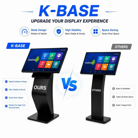 Bulletproof 43 Inch Windows Touch Screen Kiosk Loaded With Eight Gb Ram And One Twenty Eight Gb Storage Runs Smooth As Butter For Retail Point Of Sale Terminals Digital Billboards And Lobby Guide Centers comparison of sleek K-Base design vs outdated competitors.