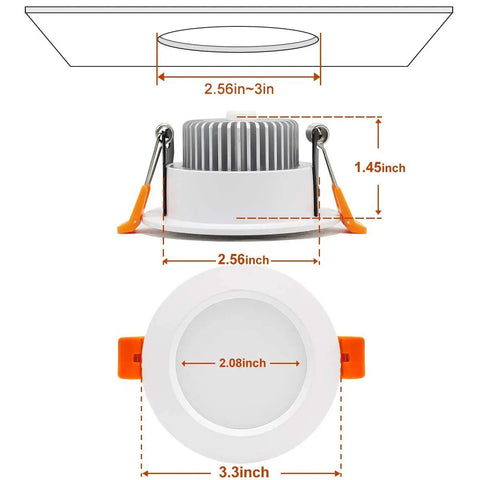 3 Inch LED Recessed Downlight 5W Dimmable Ceiling Fixture 40W Halogen Equivalent CRI80 5000K Daylight White diagram