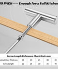 2 Inch Brushed Stainless Steel Cabinet Pulls T Bar Handles With Single Hole Installation shown with screw and chart